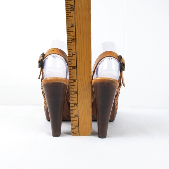 Frye Joy Huarache Platform Sandals Size 7.5 Braided Woven Leather Heels Brown - Picture 5 of 8